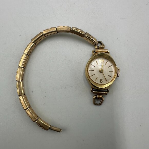 Vintage Timex Watch Women Gold Tone Manual Wind BROKEN Stretch Band Working - Picture 3 of 6